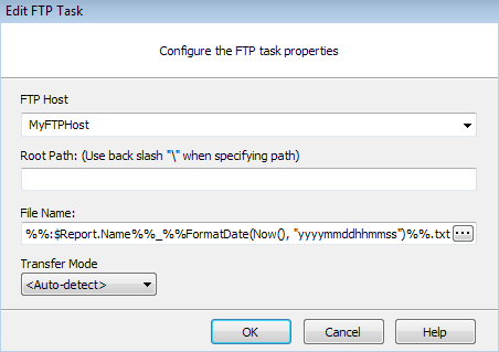Appending the file extension to the end of the File Name field in the FTP task